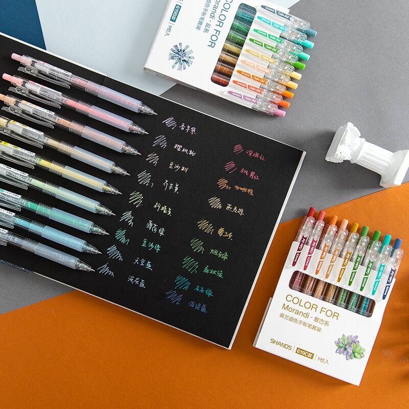 9pcs/set Morandi Color Bullet Journal Gel Pens-05