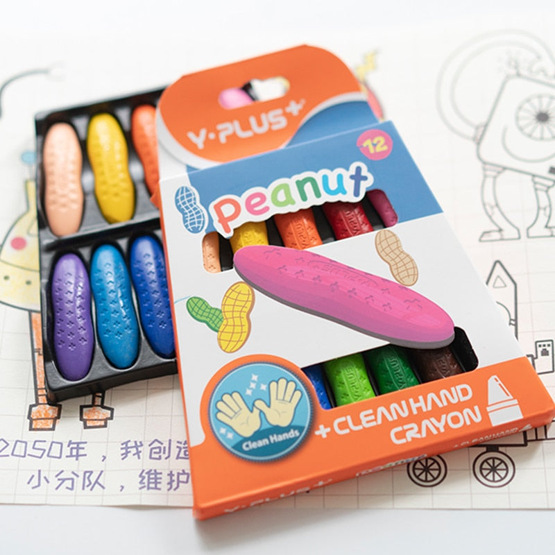 YPLUS Peanut Crayons for Kids, 12 Pastel Colors Washable Toddler Crayons, Non-Toxic Baby Crayons for Ages 2-4, 1-3, 4-8, Coloring Art Supplies