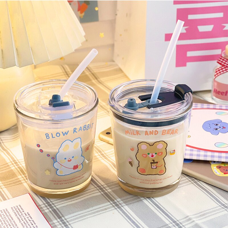 Kawaii Cat Glass Cups With Lid And Straw 1000ml Cute Coffee Mugs Big Bubble  Tea Water Milk Juice Glass Cup Beer Jug Drinkware